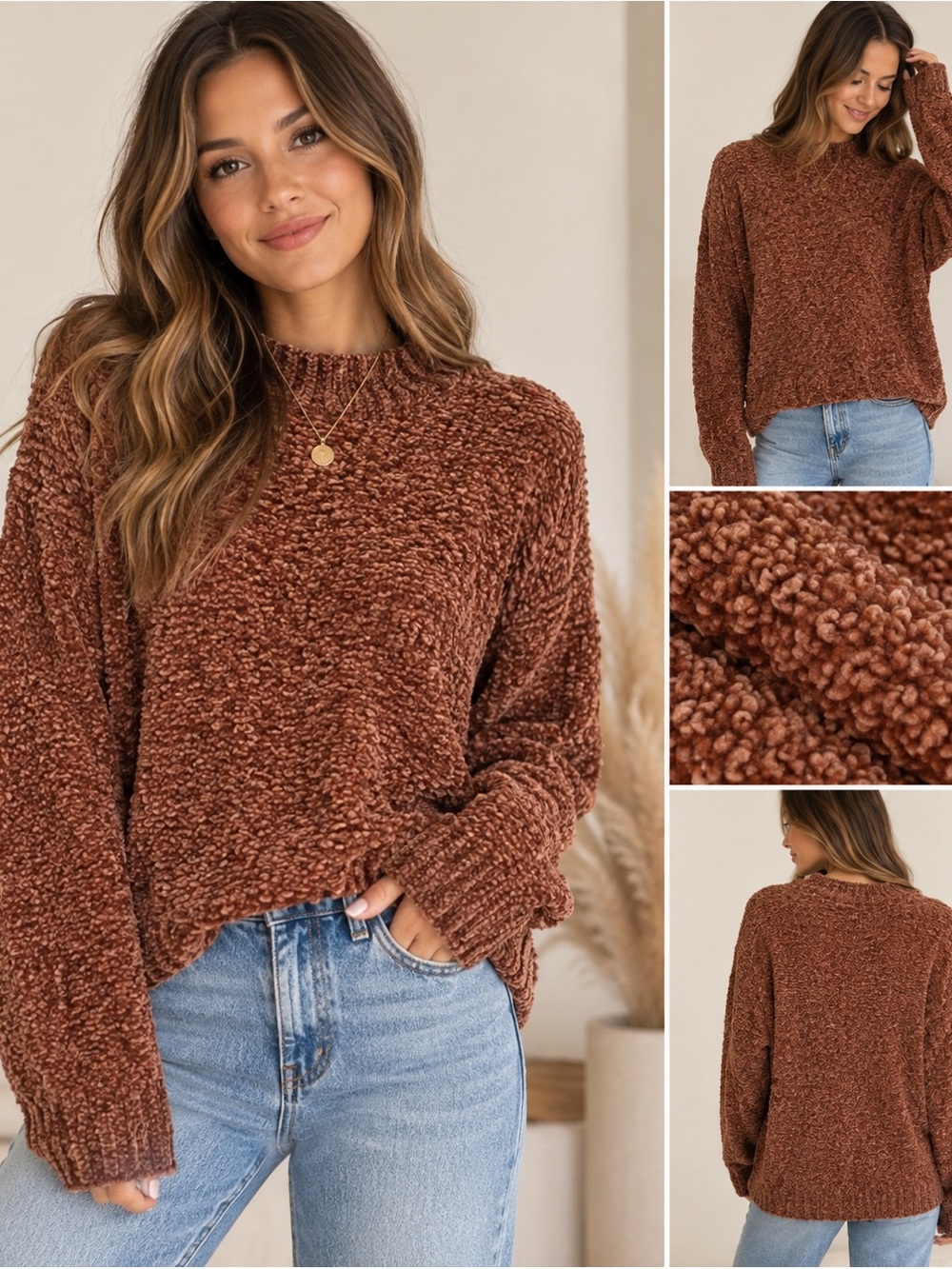 Wishlist Rust Chenille Knit Oversized Sweater S NWT